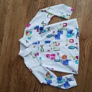 (L) Colorful Long Sleeve Collared Button Up Top Vacation Printed Unique